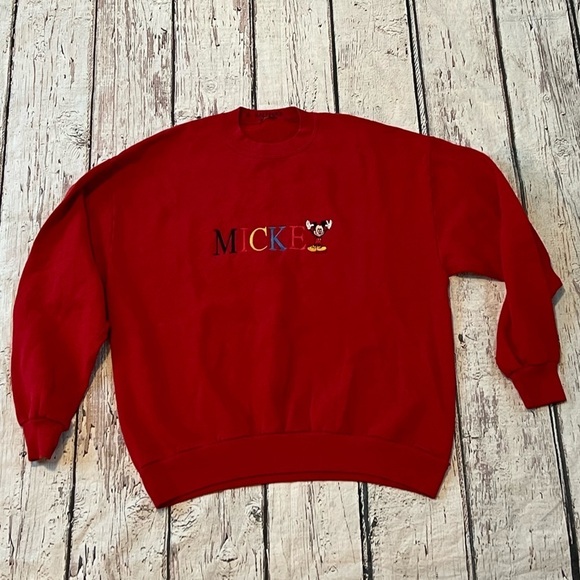Mickey Mouse Vintage Red 1980s Stitched Cartoon Disney Pullover Sweatshirt - Picture 1 of 3